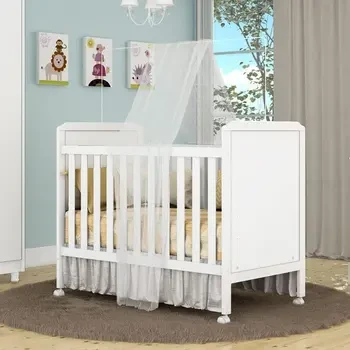 Berço Mini Cama Americano 2 em 1 Cloe Branco Brilho