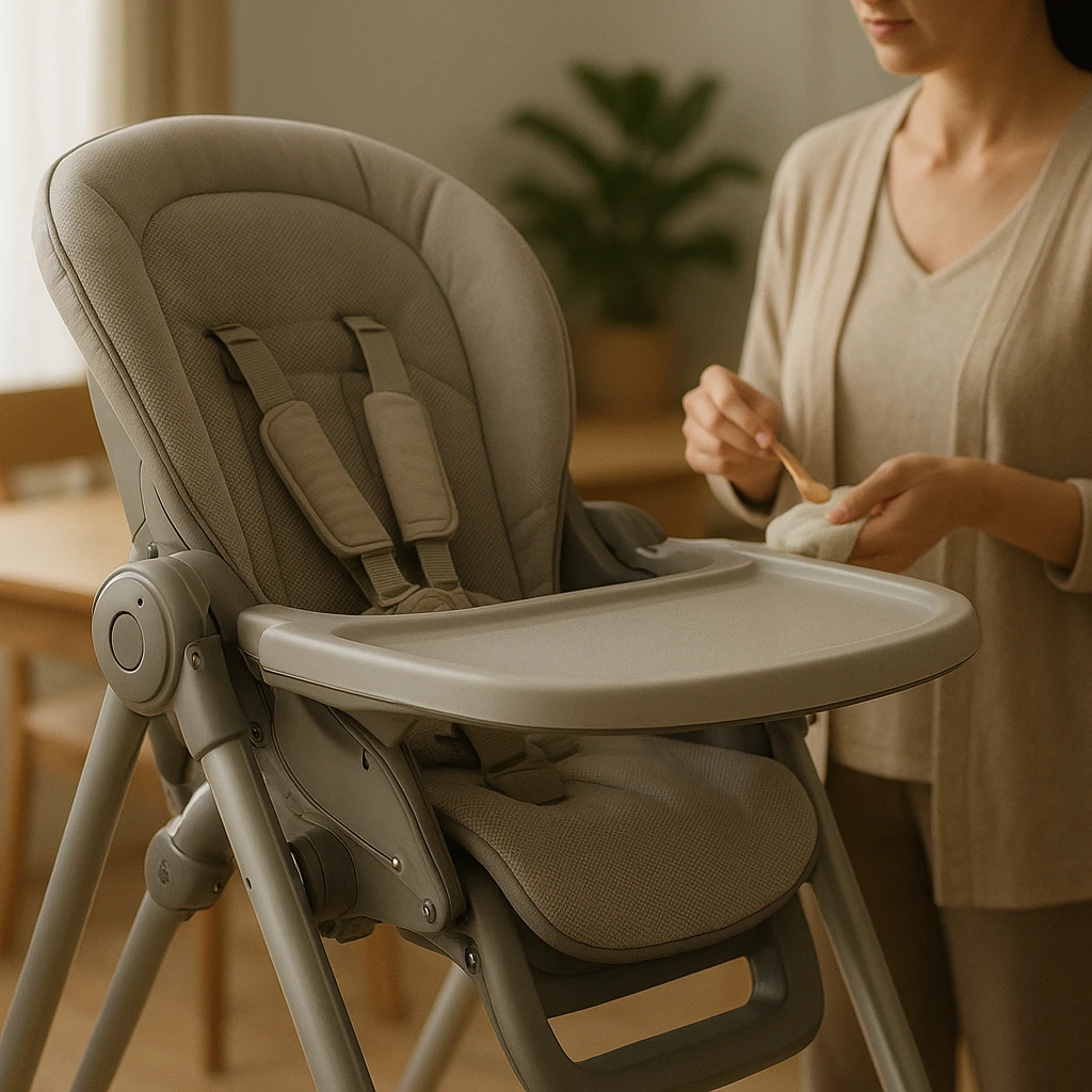 Cadeira de alimentação ergonômica para bebê com refluxo em ambiente doméstico.