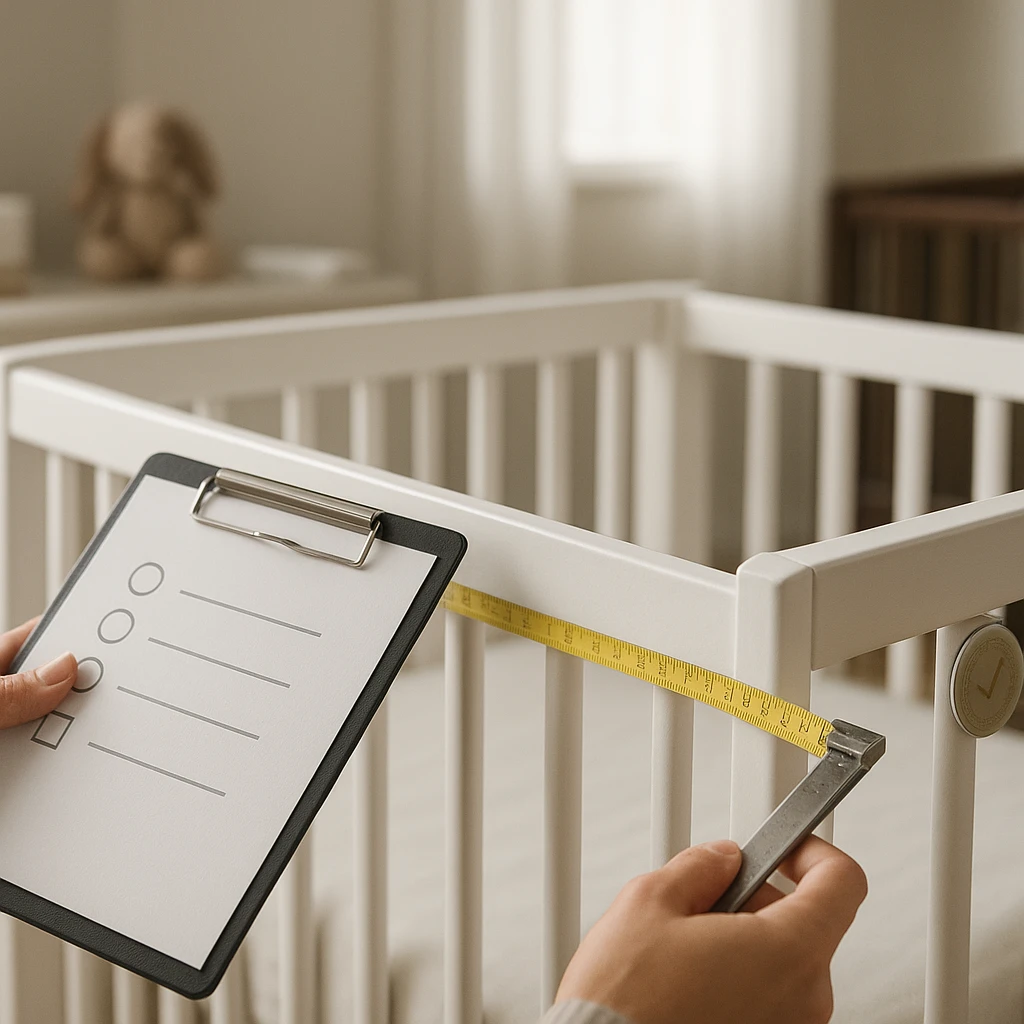 Checklist de segurança para comprar berço americano com colchão, certificação INMETRO e medidas corretas.